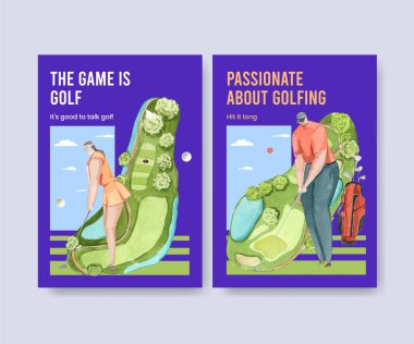Golf aşığı kavramlı poster şablonu, suluboya stil
