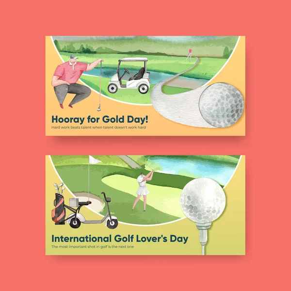ゴルフ愛好家の概念とTwitterのテンプレート 水彩画のスタイル — ストックベクタ