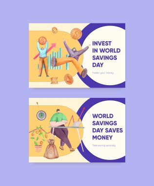 Facebook şablonu dünya tasarruf günü konsepti, suluboya stil