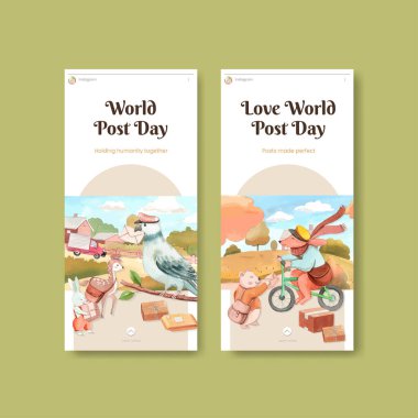 Instagram şablonu dünya sonrası konsept, suluboya stil