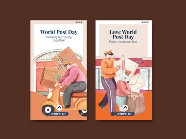 Instagram şablonu dünya sonrası konsept, suluboya stil