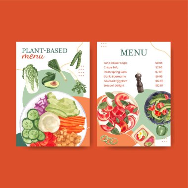 Dünya Vejetaryen Günü konsepti olan menü şablonu, suluboya stil
