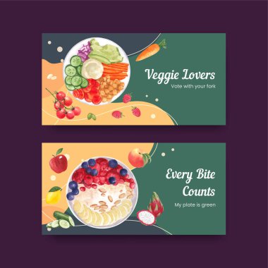 Twitter 'da vejetaryen günü konsepti, suluboya stili