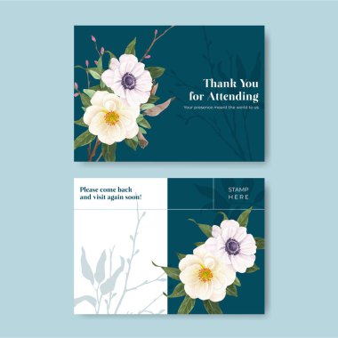 Üzerinde eflatun rengi düğün konsepti olan bir kartpostal şablonu, suluboya stil