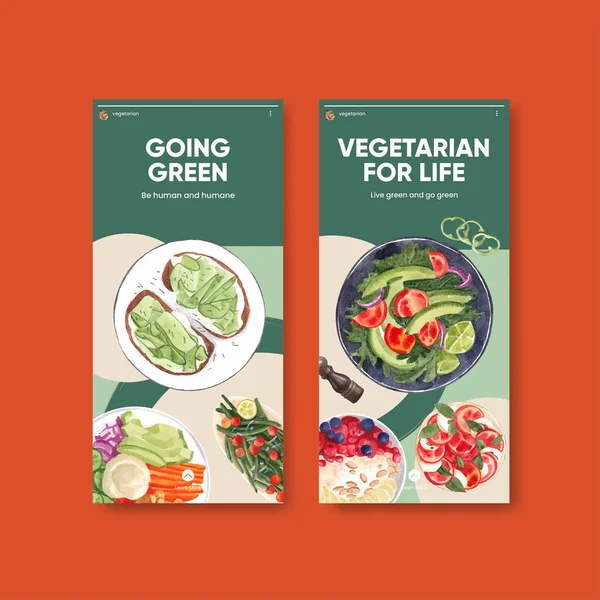 Plantilla Instagram Con Concepto Día Vegetariano Mundial Estilo Acuarela — Vector de stock