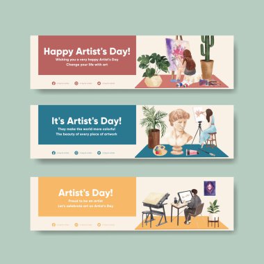Uluslararası Sanatçılar Günü konsepti, suluboya stil