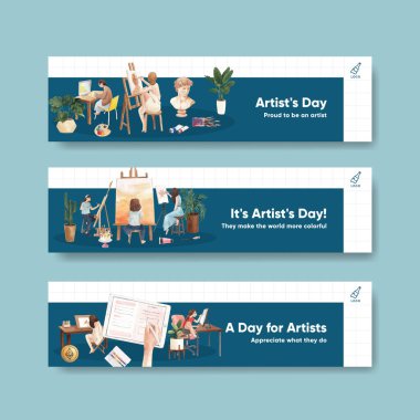 Uluslararası Sanatçılar Günü konsepti, suluboya stil