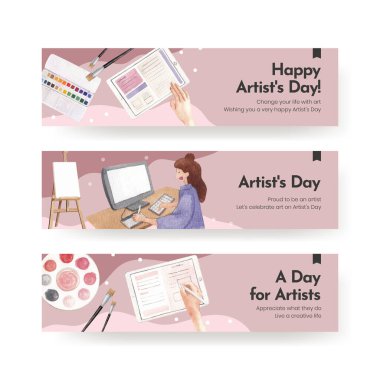 Uluslararası Sanatçılar Günü konsepti, suluboya stil