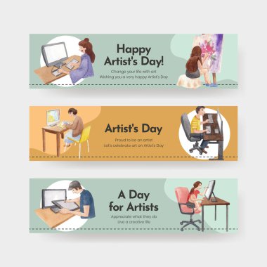 Uluslararası Sanatçılar Günü konsepti, suluboya stil