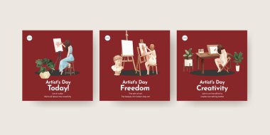 Uluslararası Sanatçılar Günü konsepti, suluboya stil