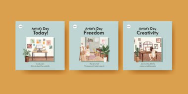 Uluslararası Sanatçılar Günü konsepti, suluboya stil