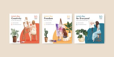 Uluslararası Sanatçılar Günü konsepti, suluboya stil