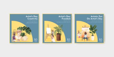 Uluslararası Sanatçılar Günü konsepti, suluboya stil