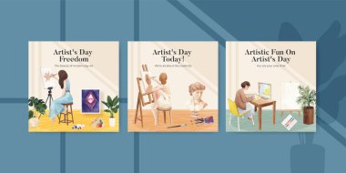 Uluslararası Sanatçılar Günü konsepti, suluboya stil