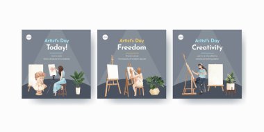 Uluslararası Sanatçılar Günü konsepti, suluboya stil