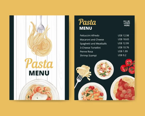 Plantilla Menú Con Pasta Cancept Estilo Acuarela — Archivo Imágenes Vectoriales