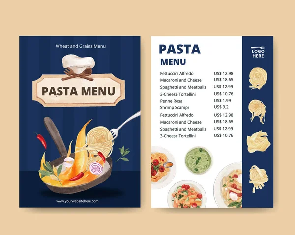 Plantilla Menú Con Pasta Cancept Estilo Acuarela — Vector de stock