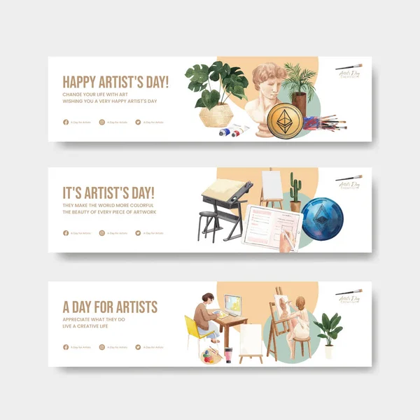 Uluslararası Sanatçılar Günü konsepti, suluboya stil