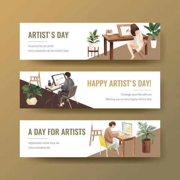 Uluslararası Sanatçılar Günü konsepti, suluboya stil