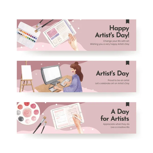 Uluslararası Sanatçılar Günü konsepti, suluboya stil