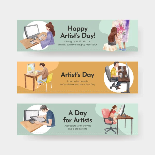 Uluslararası Sanatçılar Günü konsepti, suluboya stil