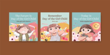 Banner, Uluslararası Kız Çocuk Günü konsepti, suluboya stil