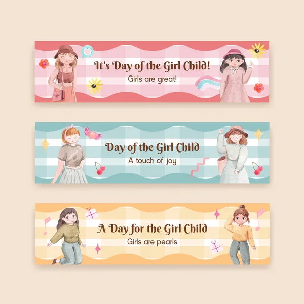 Templat Banner Dengan Hari Internasional Girl Child Konsep Cat Air - Stok Vektor
