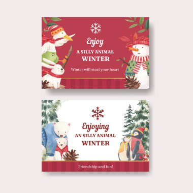 Hayvanlı Facebook temposu, kış konsepti, suluboya stili