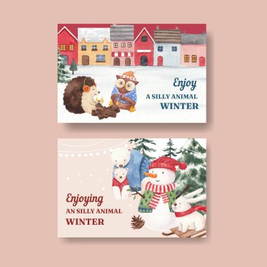 Hayvanlı Facebook temposu, kış konsepti, suluboya stili