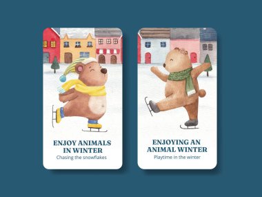 Hayvanlı Instagram temposu Kış konsepti, suluboya stil