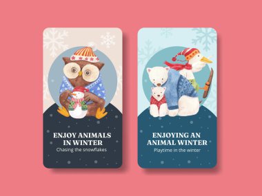 Hayvanlı Instagram temposu Kış konsepti, suluboya stil