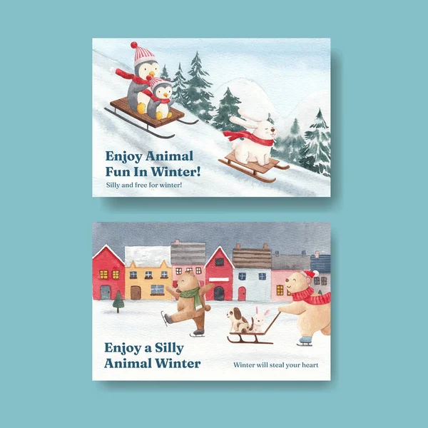 Hayvanlı Facebook temposu, kış konsepti, suluboya stili