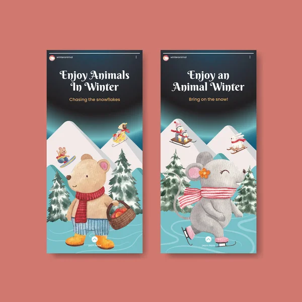 Hayvanlı Instagram temposu Kış konsepti, suluboya stil