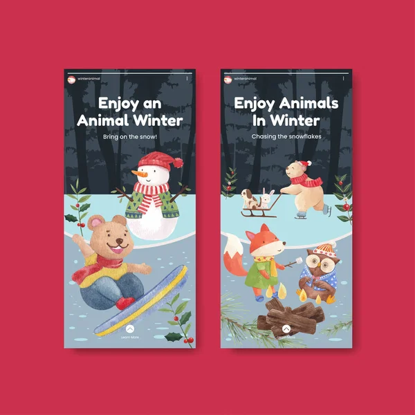 Hayvanlı Instagram temposu Kış konsepti, suluboya stil