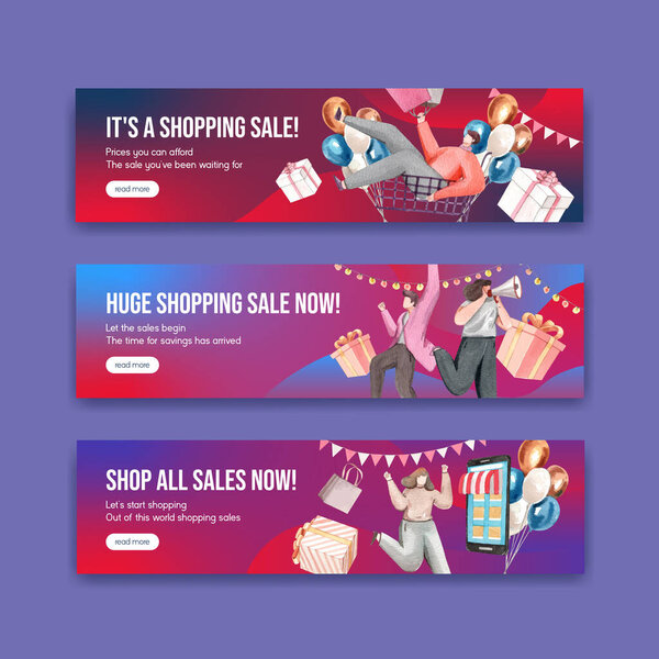 Шаблон баннера с концепцией покупки, акварель