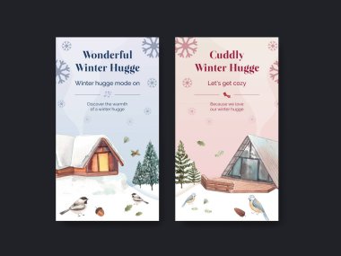 Kış kucaklaşması konseptiyle Instagram şablonu, suluboya tarzı 