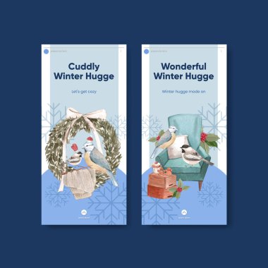 Kış kucaklaşması konseptiyle Instagram şablonu, suluboya tarzı 