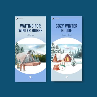Kış kucaklaşması konseptiyle Instagram şablonu, suluboya tarzı 