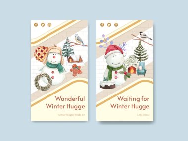 Kış kucaklaşması konseptiyle Instagram şablonu, suluboya tarzı 