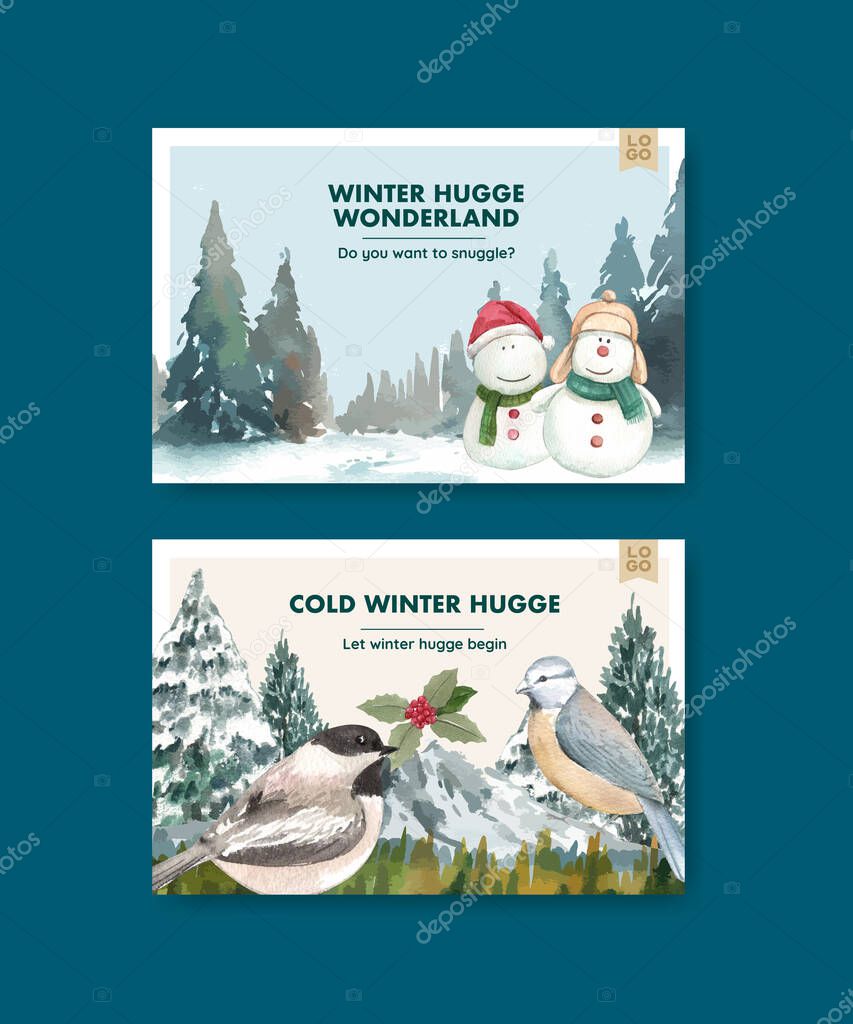Facebook template with winter hugge concept,watercolor style 