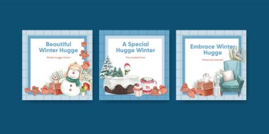 Sancak şablonu kış sarılışı konsepti, suluboya tarzı 