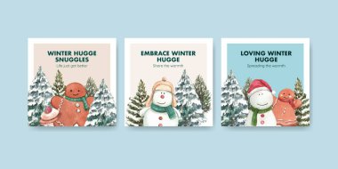 Sancak şablonu kış sarılışı konsepti, suluboya tarzı 