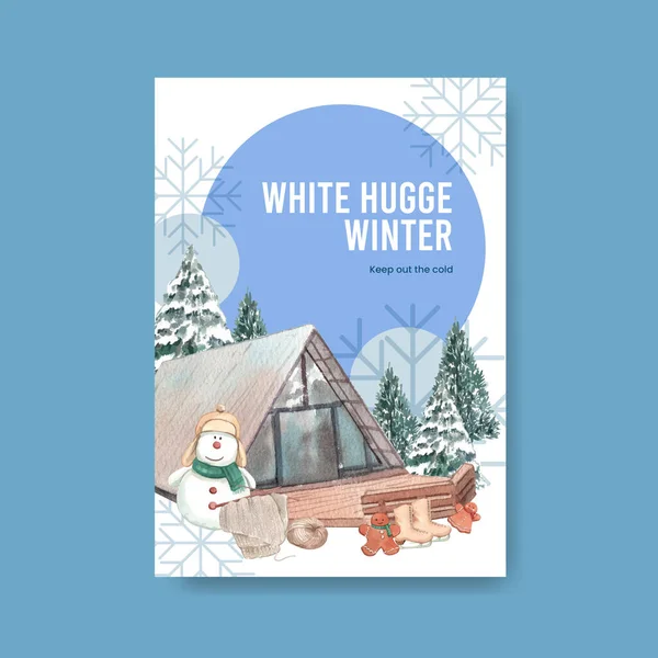 Poster Template Met Winter Hugge Concept Aquarel Stijl — Stockvector