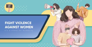 Kadınlara karşı şiddeti durduran reklam panosu şablonu, suluboya tarzı 