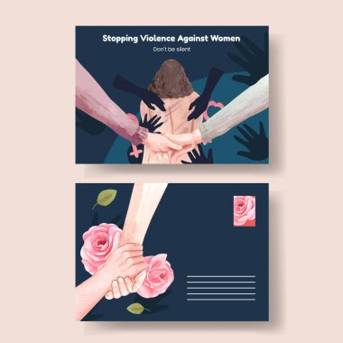 Kadınlara karşı şiddeti durduran bir kart şablonu, suluboya tarzı 