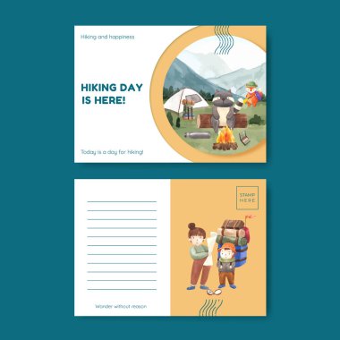 Yürüyüş konsepti olan kart şablonu, suluboya biçimi 