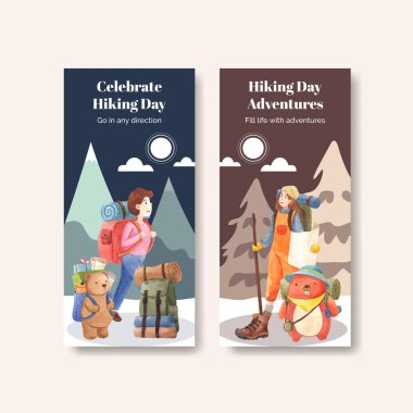 Yürüyüş konsepti ile uçan şablon, suluboya biçimi 