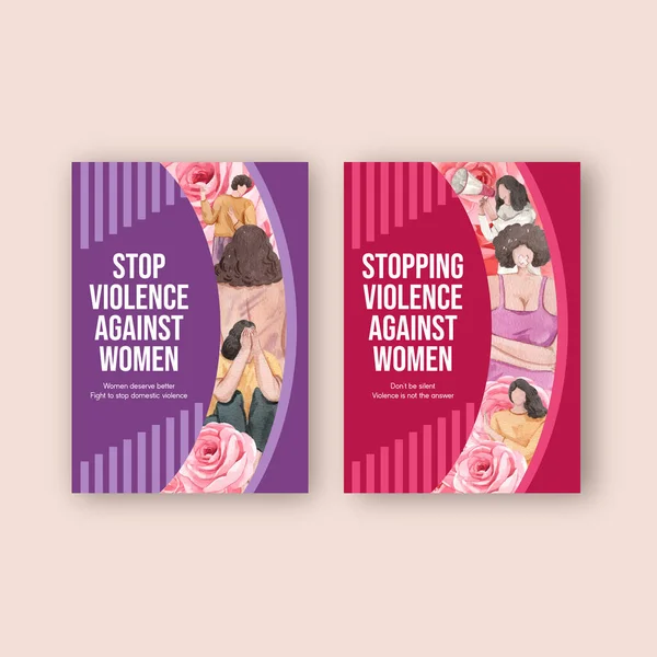 Modèle Carte Avec Arrêt Violence Contre Les Femmes Concept Style — Image vectorielle