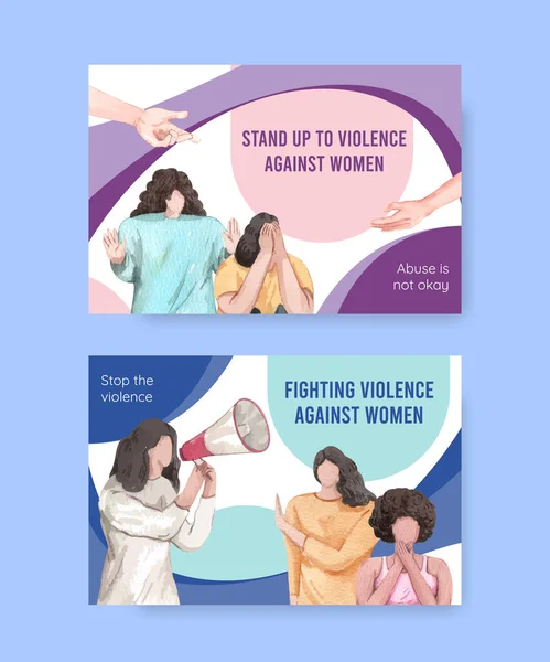 Modèle Facebook Avec Concept Stop Violence Contre Les Femmes Aquarelle — Image vectorielle
