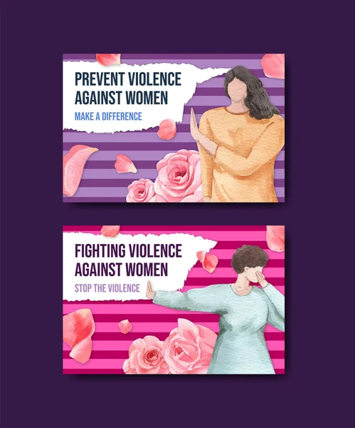 Modèle Facebook Avec Concept Stop Violence Contre Les Femmes Aquarelle — Image vectorielle